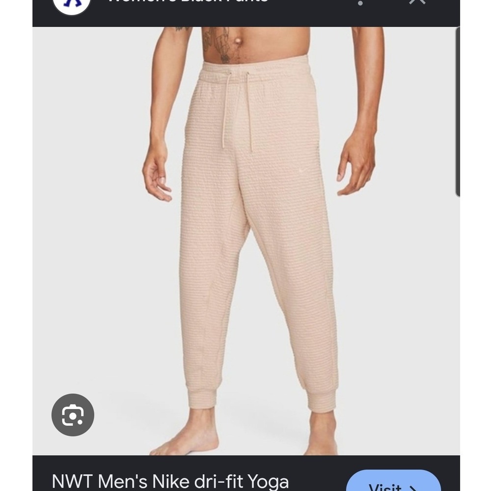 Nike Yoga Dri-FIT Mens Textured Tan Athleisure Tapered Jogger Pants Sz‎ XL